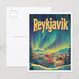 Reykjavik Island Art Vintage resor Illustration Vykort