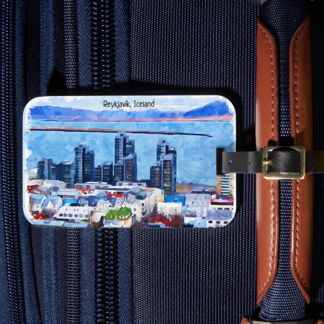 Reykjavík Island City View Watercolor Bagagebricka (Framsida Insitu 4)