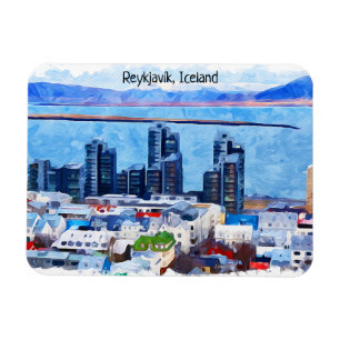 Reykjavík Island City View Watercolor Magnet