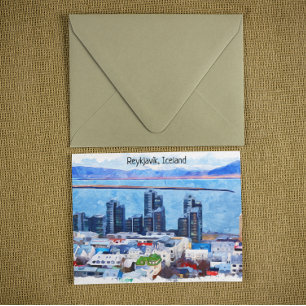 Reykjavík Island City View Watercolor Vykort