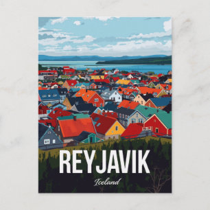 Reykjavik Island Färgrik Stadsscen Vykort