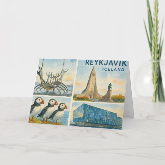 Reykjavik Island flervy  Anteckningskort (Framsida)
