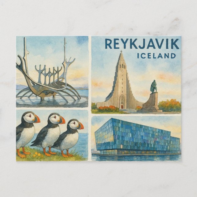 Reykjavik Island flervy  Vykort (Framsida)