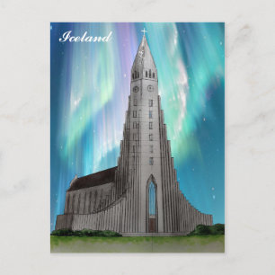 Reykjavik Island Islands Church Watercolor Vykort