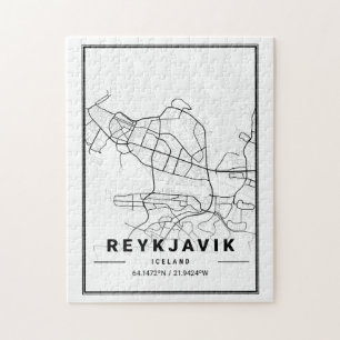 Reykjavik Island Karta Minimalistisk Mod Pussel