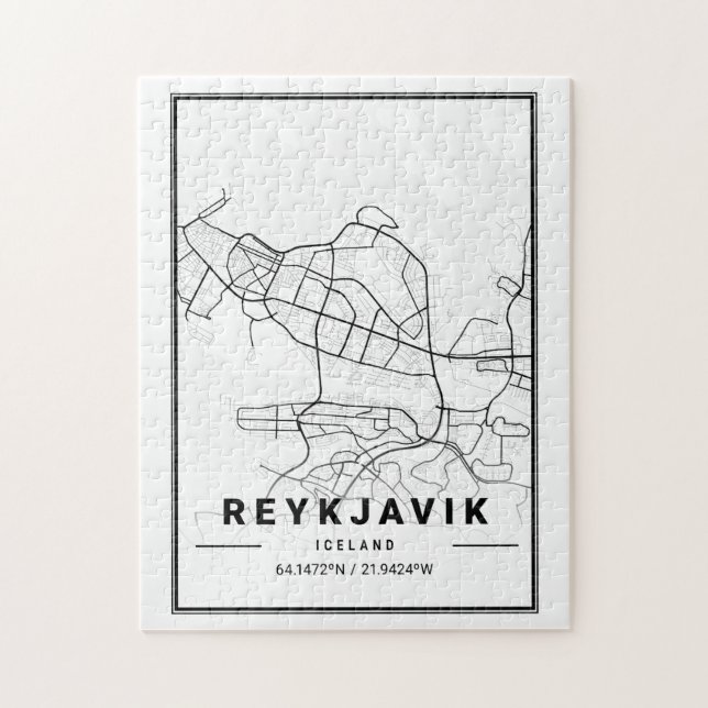 Reykjavik Island Karta | Minimalistisk Mod Pussel (Vertikal)