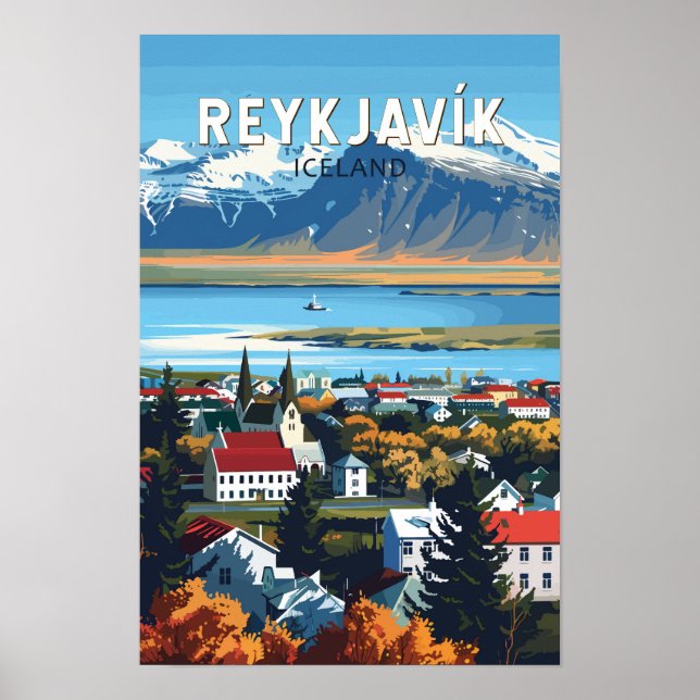 Reykjavík Island Resa Konst Vintage Poster (Framsidan)
