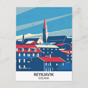 Reykjavik Island Retro Artwork Travel Vykort
