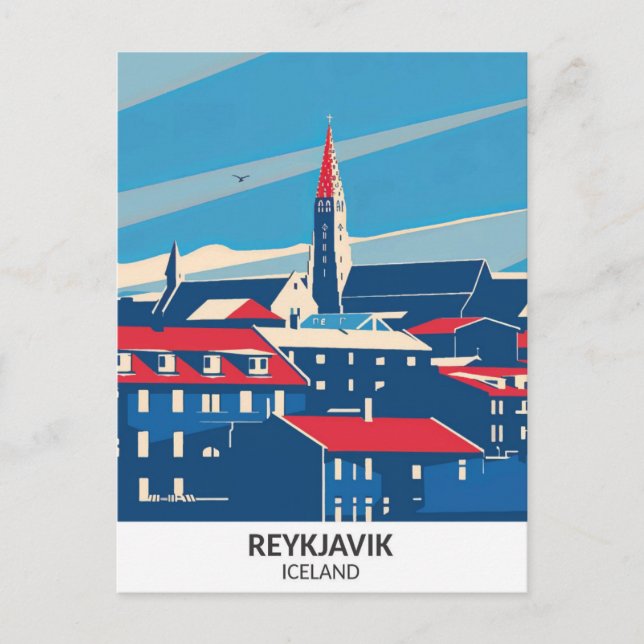 Reykjavik Island Retro Artwork Travel Vykort (Framsida)