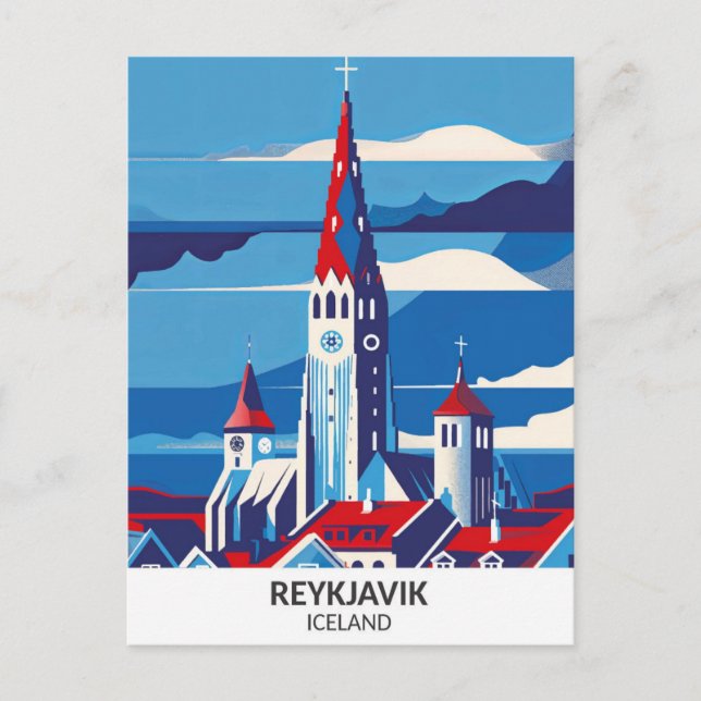 Reykjavik Island Retro Artwork Travel Vykort (Framsida)