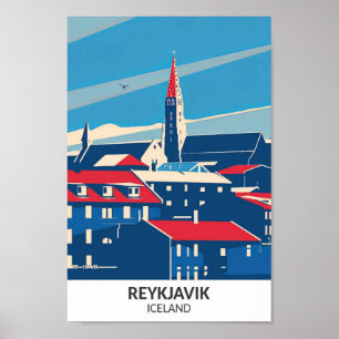 Reykjavik Island Retro Konst Resa  Poster