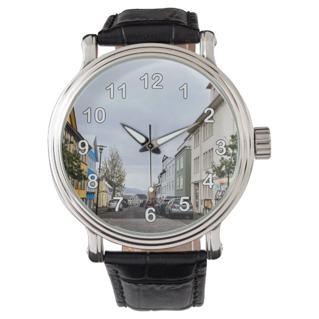 Reykjavik Island Street Scene liggande nummer Armbandsur (Framsida)