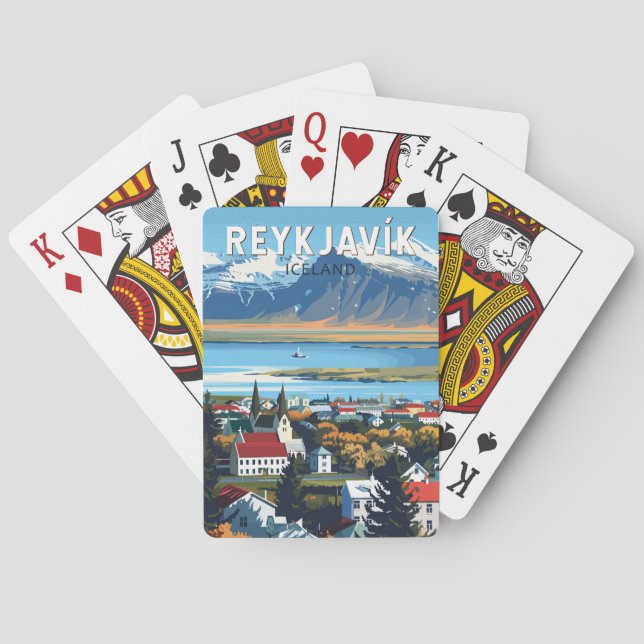 Reykjavík Island Travel Art Vintage Casinokort (Baksidan)