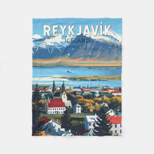 Reykjavík Island Travel Art Vintage Fleecefilt