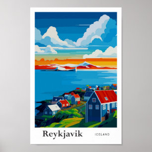 Reykjavik Island Travel Art Vintage Illustration Poster