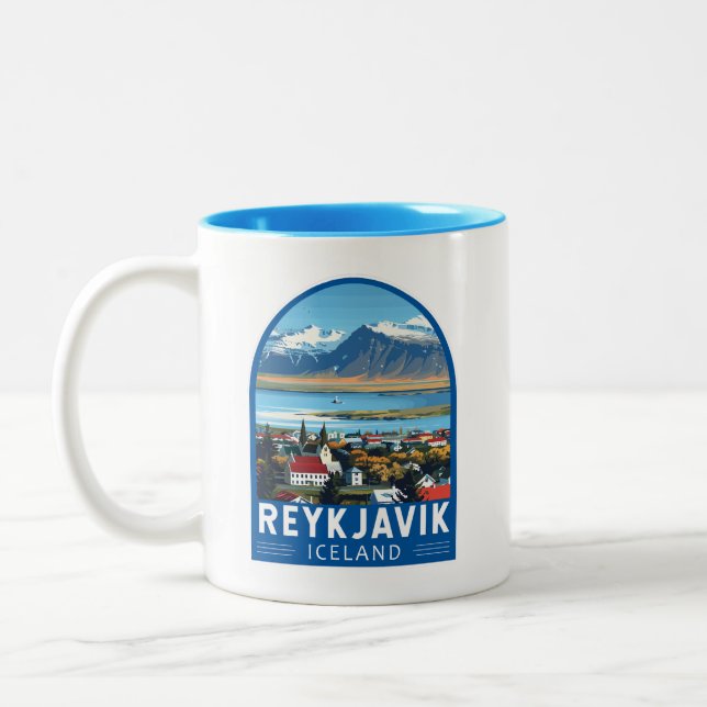 Reykjavík Island Travel Art Vintage Två-Tonad Mugg (Vänster)