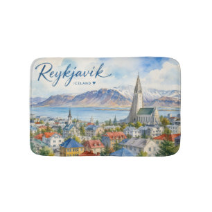 Reykjavik Island vattenfärg souvenir Badrumsmatta
