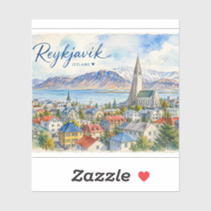 Reykjavik Island vattenfärg souvenir Klistermärken