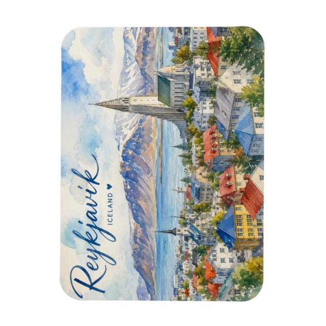 Reykjavik Island vattenfärg souvenir Magnet (Vertikal)