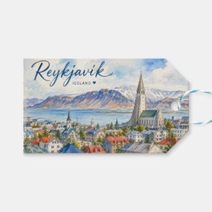 Reykjavik Island vattenfärg souvenir Presentetikett