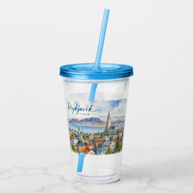 Reykjavik Island vattenfärg souvenir  Take Away Mugg (Baksida)