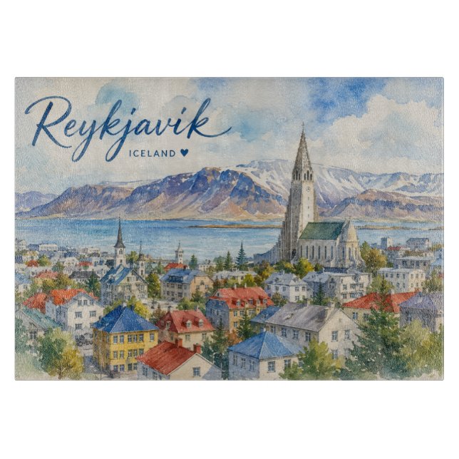 Reykjavik Island vattenfärgssouvenir  (Framsidan)