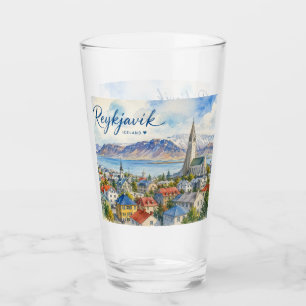 Reykjavik Island vattenfärgssouvenir Glaskopp