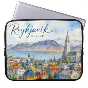 Reykjavik Island vattenfärgssouvenir Laptop Fodral