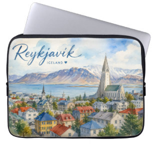 Reykjavik Island vattenfärgssouvenir Laptop Fodral