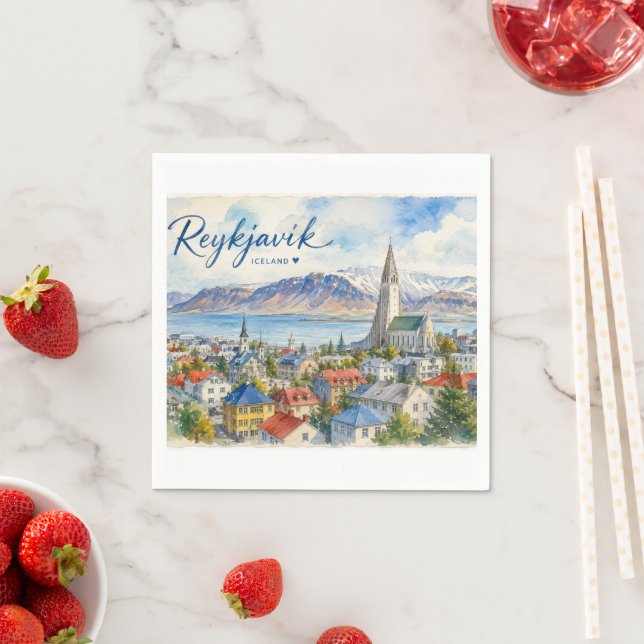 Reykjavik Island vattenfärgssouvenir  Pappersservett (Insitu)
