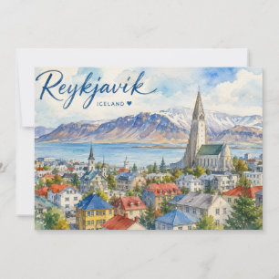 Reykjavik Island vattenfärgssouvenir Tack Kort