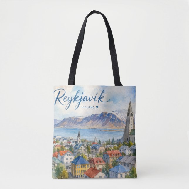 Reykjavik Island vattenfärgssouvenir  Tygkasse (Framsida)