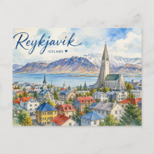 Reykjavik Island vattenfärgssouvenir Vykort