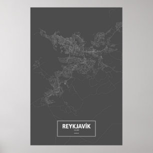 Reykjavik, Island (vit på svart) Poster