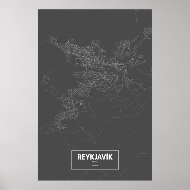 Reykjavik, Island (vit på svart) Poster (Framsidan)