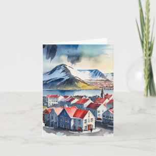 Reykjavik Island Watercolor Kort