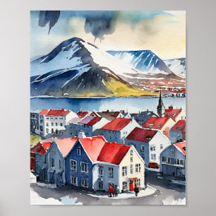 Reykjavik Island Watercolor Poster
