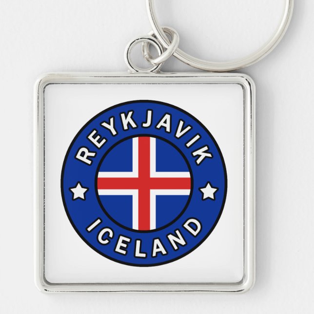 Reykjavik-Islandet Fyrkantig Silverfärgad Nyckelring (Framsidan)