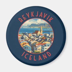 Reykjavík-Islandet Retro Distress Circle Magnet