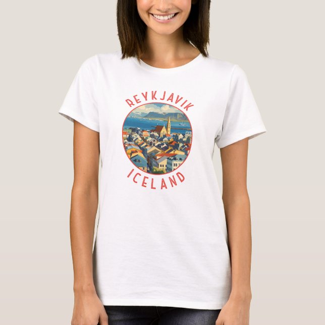 Reykjavík-Islandet Retro Distress Circle T Shirt (Framsida)