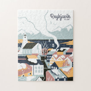 Reykjavik, Islandet Vintage resor Poster Pussel