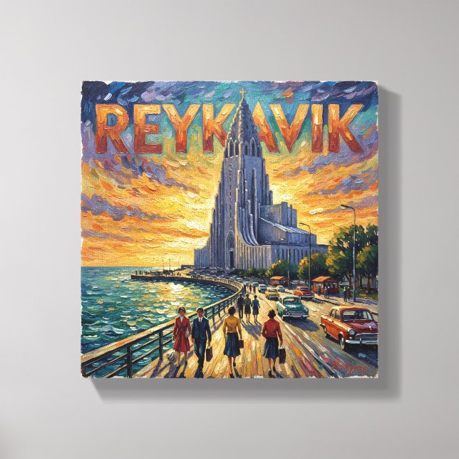 Reykjavik Strandpromenadens Lysande Kyrka Canvas (Framsida)