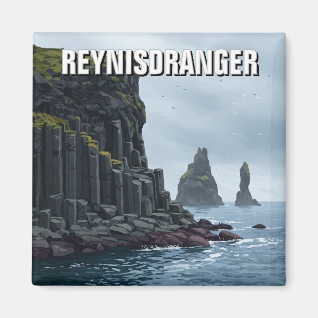 Reynisdrangar Island Travel Magnet (Framsidan)