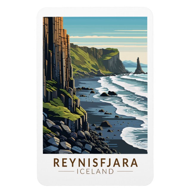 Reynisfjara Beach Island Travel Art Vintage Magnet (Vertikal)