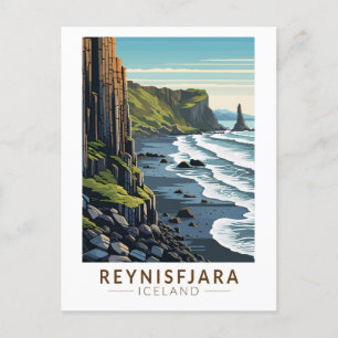 Reynisfjara Beach Island Travel Art Vintage Vykort
