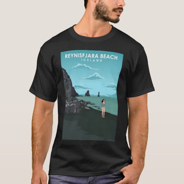 Reynisfjara Black Sand Beach Travel Poster T Shirt (Framsida)