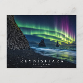 Reynisfjara Svarta Sandstranden Island Norrsken Vykort