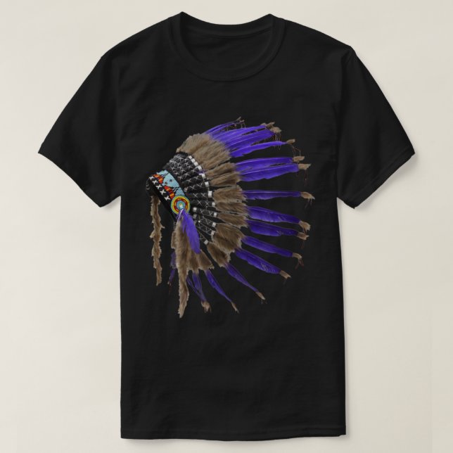 Rez Native American Buffalo Skull Feathers indisk T Shirt (Design framsida)