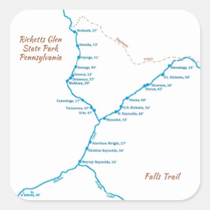 RGSP Falls Trail Karta Fyrkantigt Klistermärke