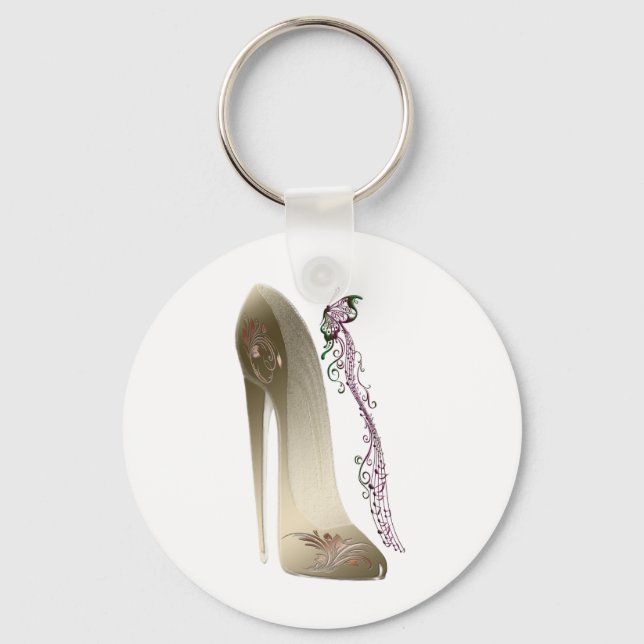 Rhapsody i Guld Stiletto Shoe Art Nyckelring (Framsida)